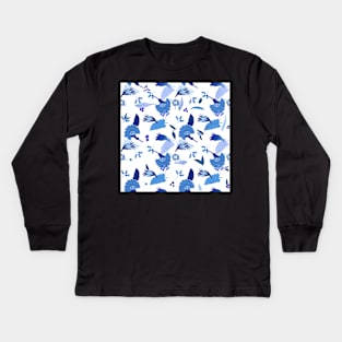 Floral Blues Kids Long Sleeve T-Shirt